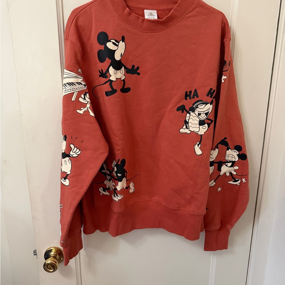 Disney Men's Rust Red Crewneck Sweatshirt with Vintage Mickey Graphics